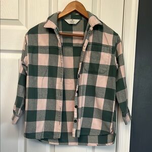 Girls H&M Forest Green and Soft Pink Checkered Shirt Size 8
